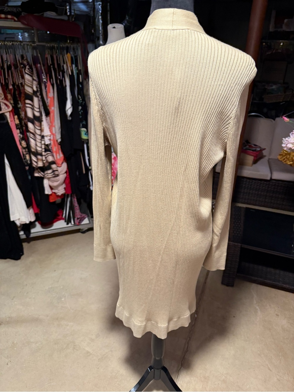 LOFT Long Cream Open-Front Ribbed Cardigan - Picture 7 of 7